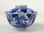 Japanese Ceramic Sometsuke Lidded Bowl Owan Vtg Pottery White Blue Floral PY585