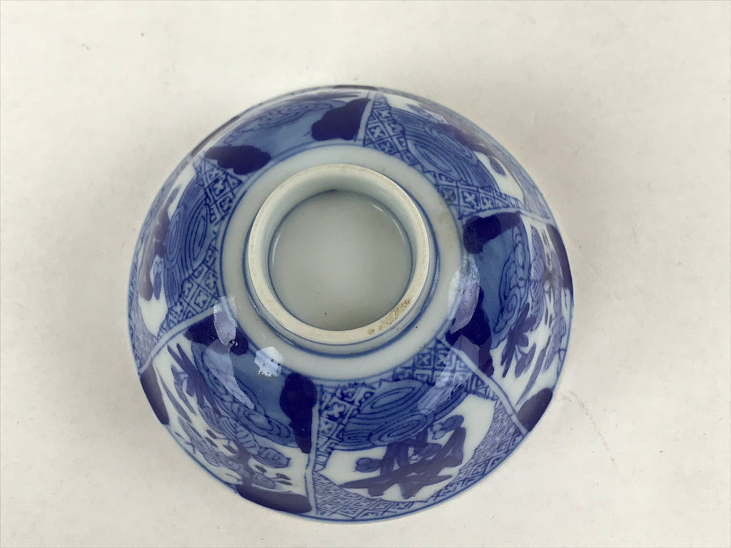 Japanese Ceramic Sometsuke Lidded Bowl Owan Vtg Pottery White Blue Floral PY585