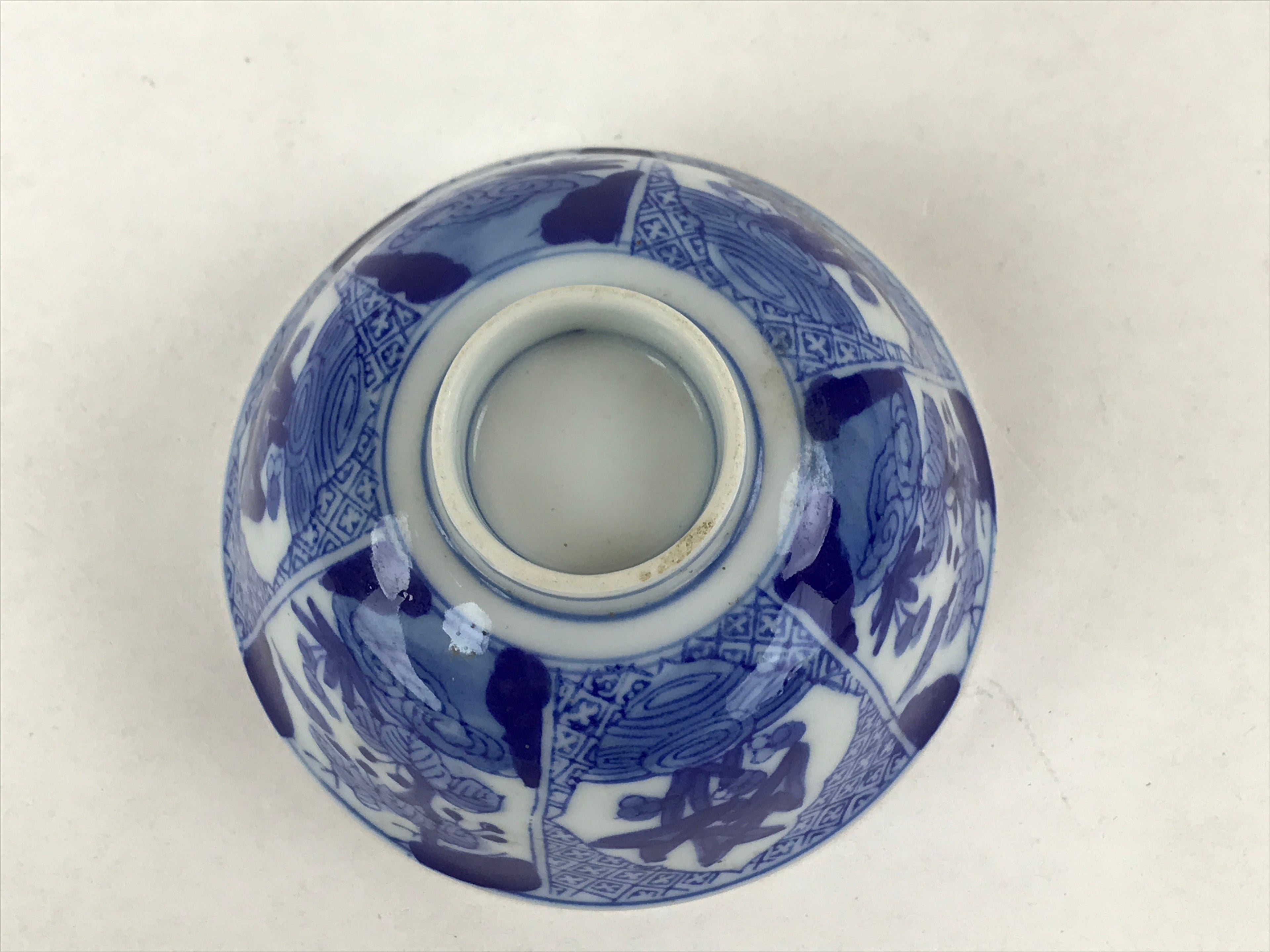 Japanese Ceramic Sometsuke Lidded Bowl Owan Vtg Pottery White Blue Floral PY585