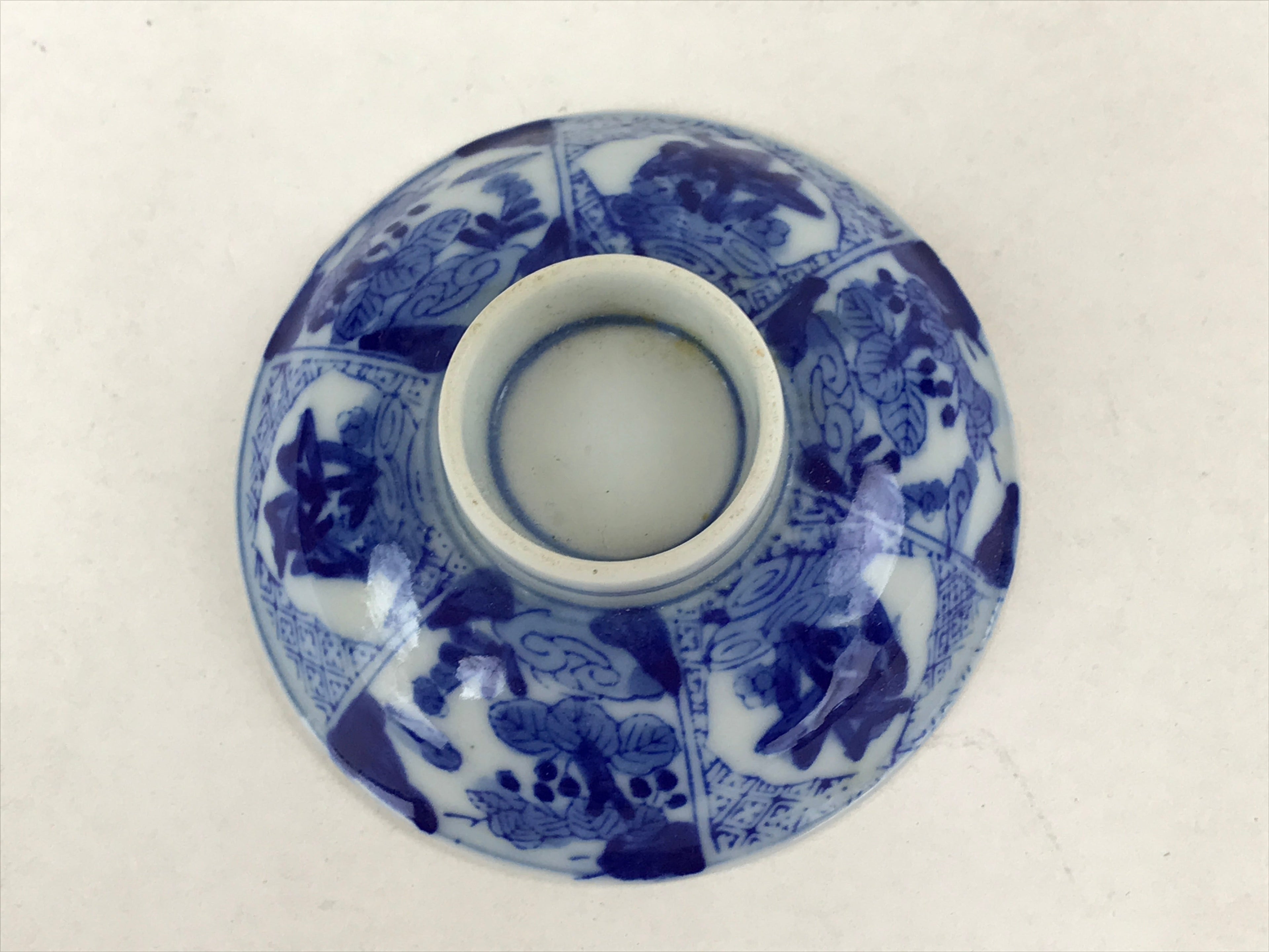 Japanese Ceramic Sometsuke Lidded Bowl Owan Vtg Pottery White Blue Floral PY585