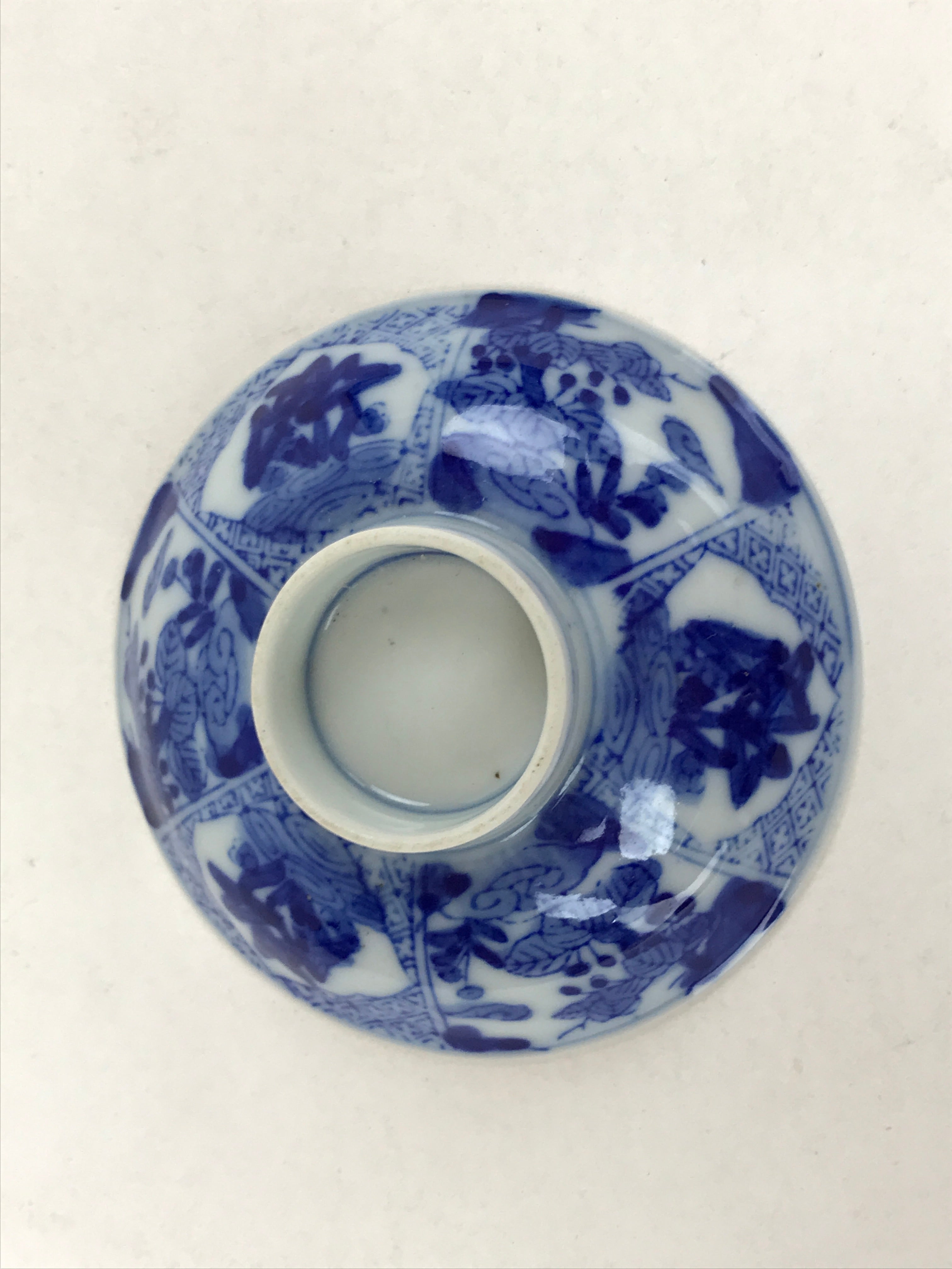 Japanese Ceramic Sometsuke Lidded Bowl Owan Vtg Pottery White Blue Floral PY586