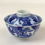 Japanese Ceramic Sometsuke Lidded Bowl Owan Vtg Pottery White Blue Floral PY586