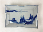 Japanese Ceramic Sometsuke Small Plate Vtg Rectangle Sansui Landscape Blue PY601