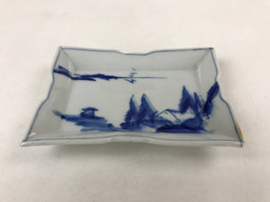 Japanese Ceramic Sometsuke Small Plate Vtg Rectangle Sansui Landscape Blue PY601