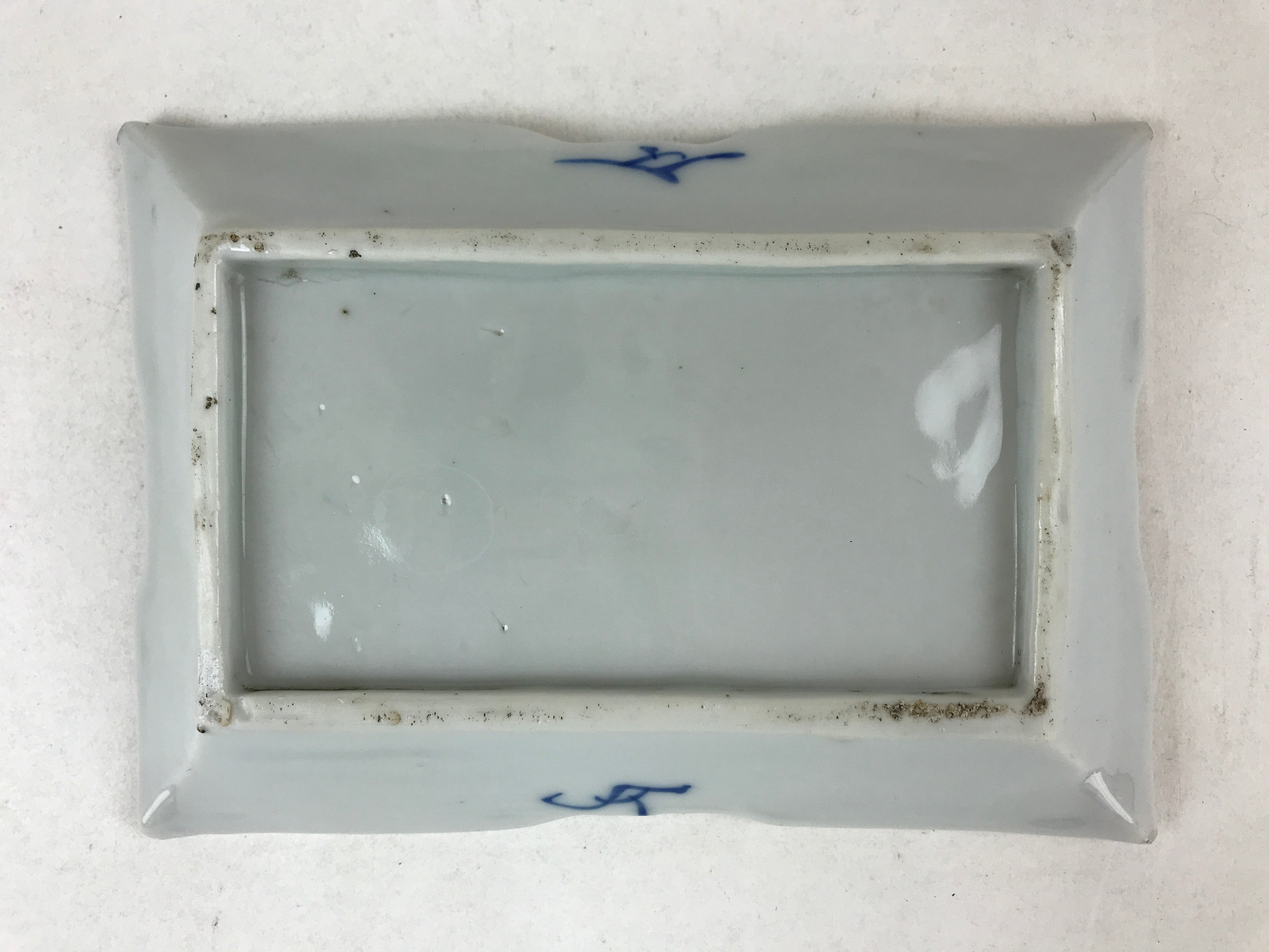 Japanese Ceramic Sometsuke Small Plate Vtg Rectangle Sansui Landscape Blue PY601