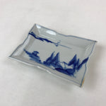 Japanese Ceramic Sometsuke Small Plate Vtg Rectangle Sansui Landscape Blue PY601