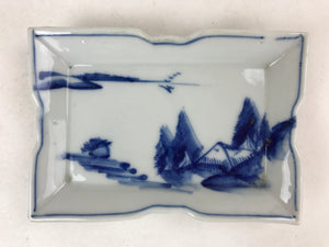 Japanese Ceramic Sometsuke Small Plate Vtg Rectangle Sansui Landscape Blue PY602