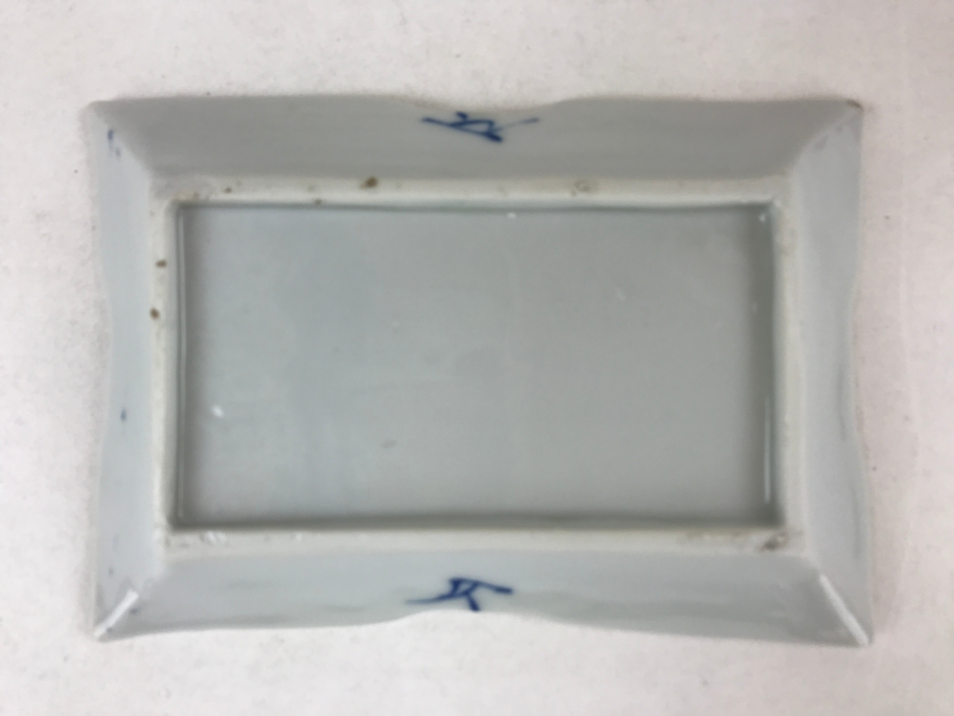 Japanese Ceramic Sometsuke Small Plate Vtg Rectangle Sansui Landscape Blue PY602