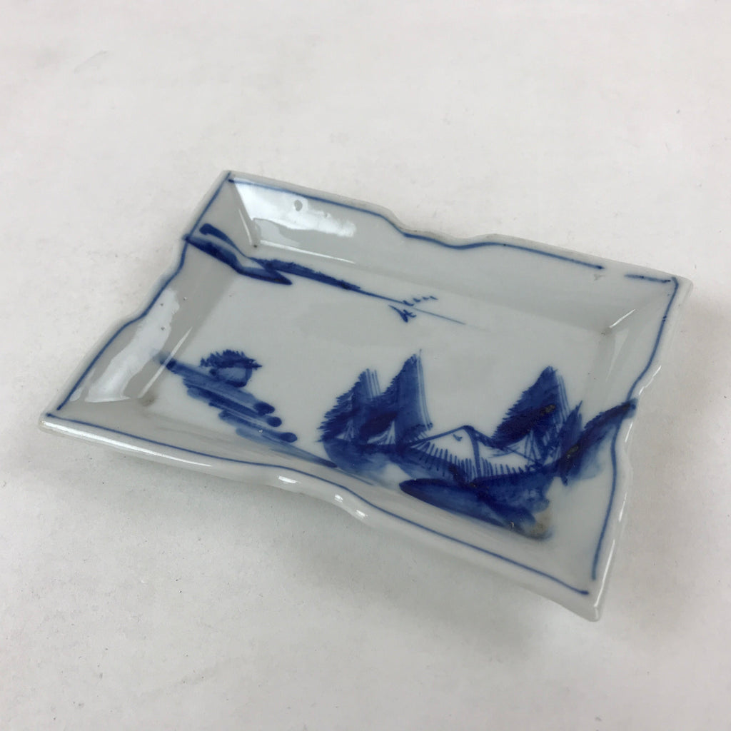 Japanese Ceramic Sometsuke Small Plate Vtg Rectangle Sansui Landscape Blue PY602