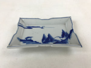 Japanese Ceramic Sometsuke Small Plate Vtg Rectangle Sansui Landscape Blue PY603