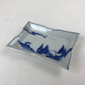 Japanese Ceramic Sometsuke Small Plate Vtg Rectangle Sansui Landscape Blue PY603