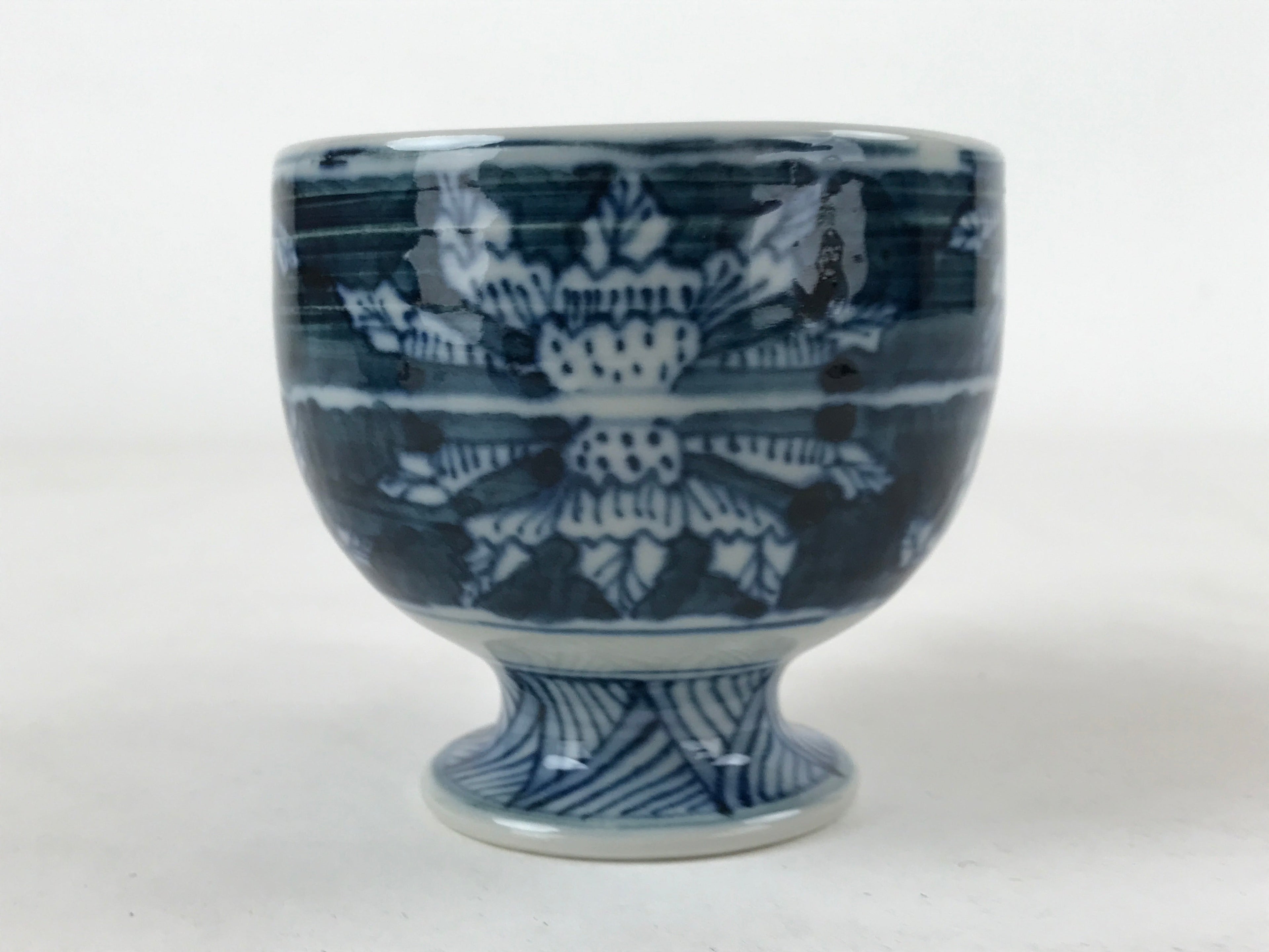 Japanese Ceramic Sometsuke Teacup And Saucer Vtg Pottery White Blue Floral PY590