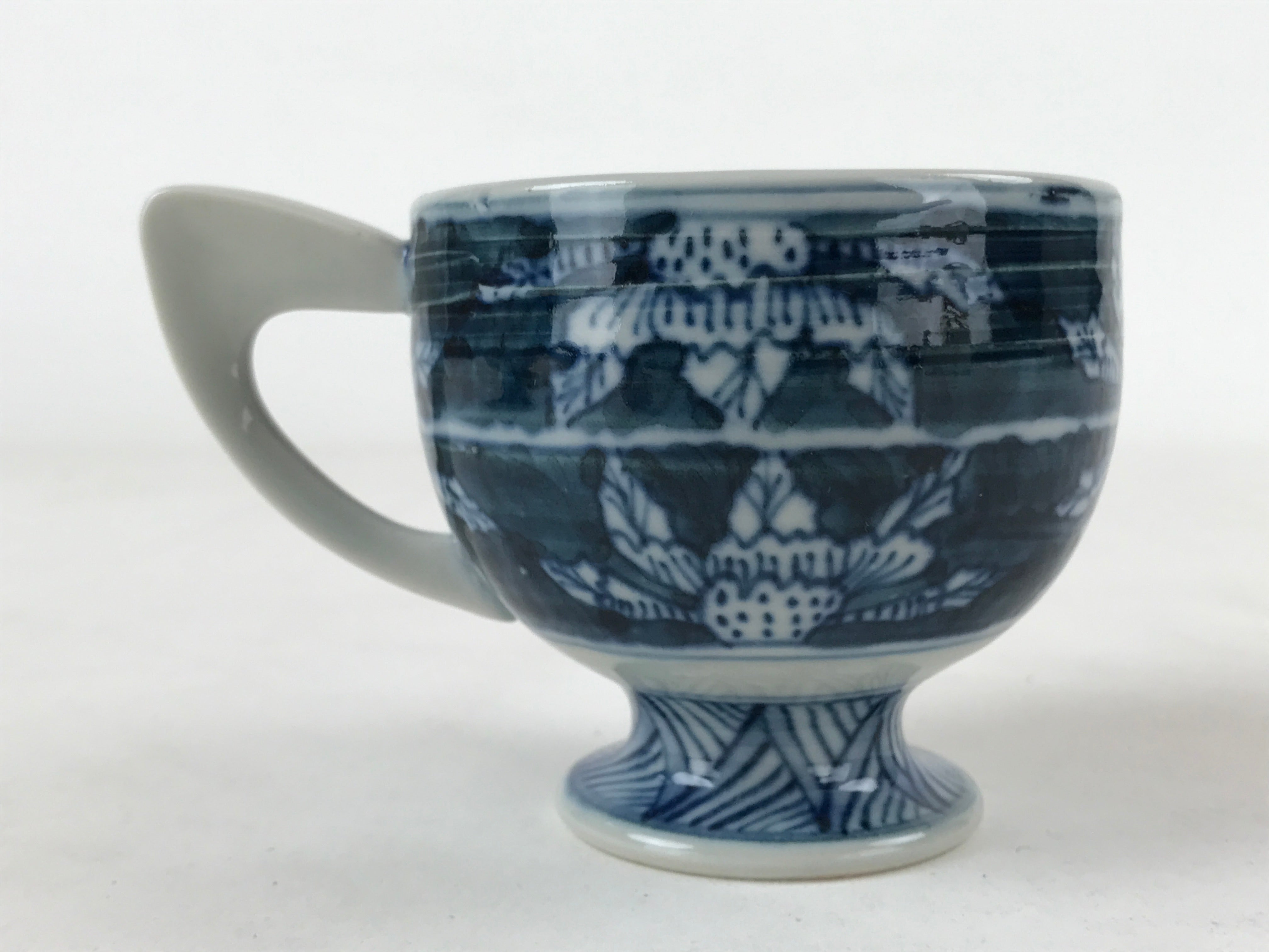Japanese Ceramic Sometsuke Teacup And Saucer Vtg Pottery White Blue Floral PY590