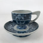 Japanese Ceramic Sometsuke Teacup And Saucer Vtg Pottery White Blue Floral PY590