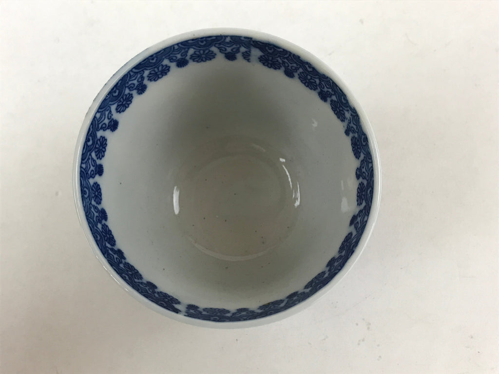 Japanese Ceramic Sometsuke Teacup Vtg Shochikubai White Blue Yunomi Sencha TC416
