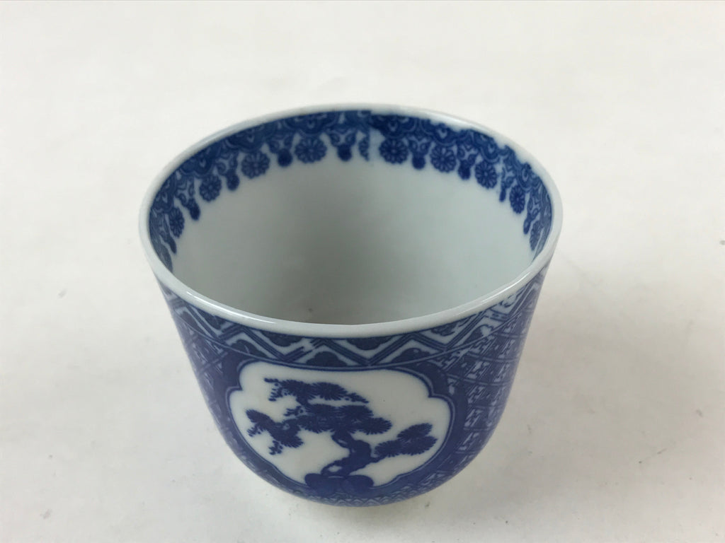 Japanese Ceramic Sometsuke Teacup Vtg Shochikubai White Blue Yunomi Sencha TC416