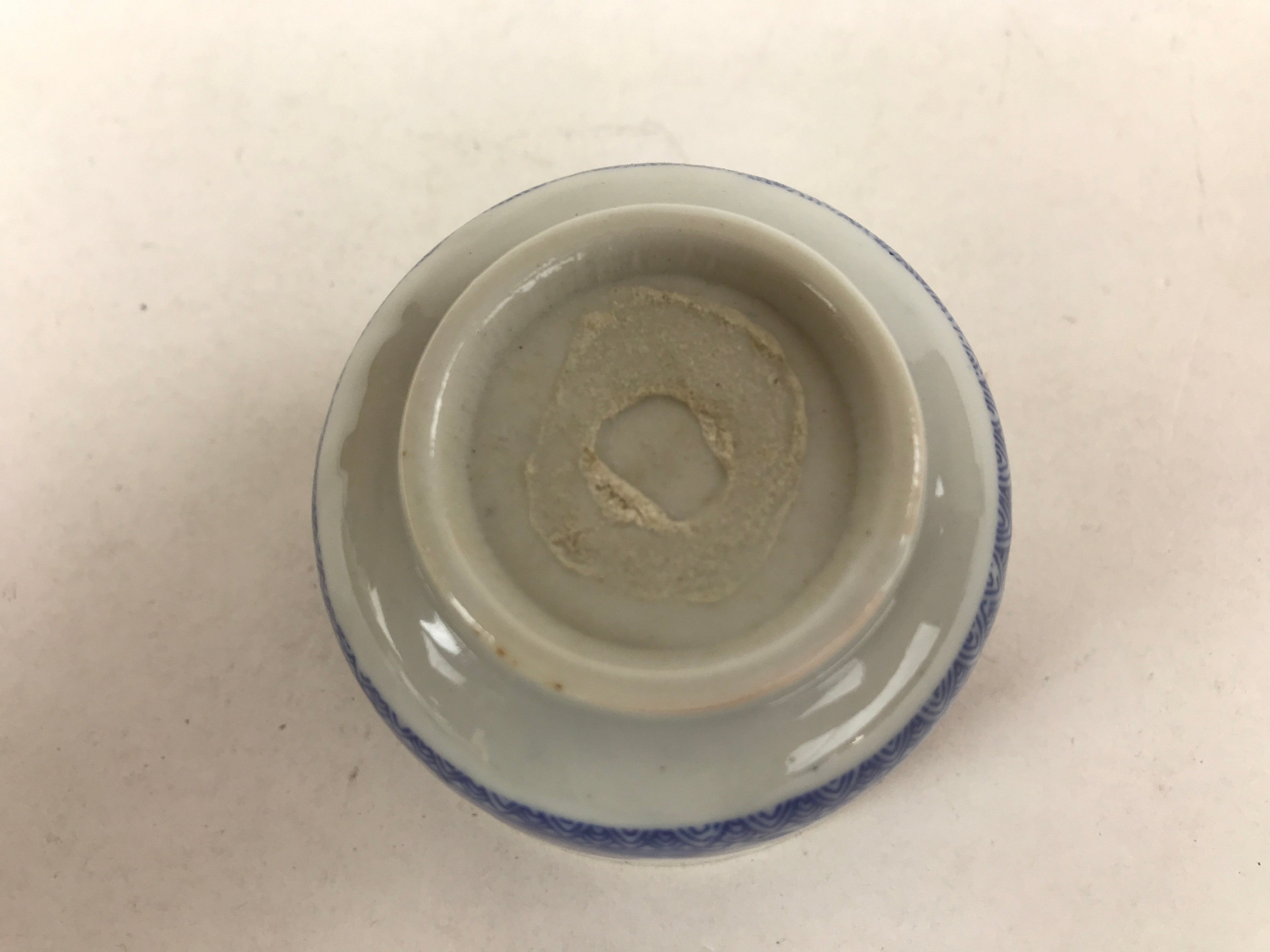 Japanese Ceramic Sometsuke Teacup Vtg Shochikubai White Blue Yunomi Sencha TC417