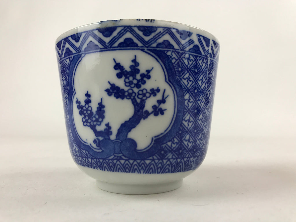 Japanese Ceramic Sometsuke Teacup Vtg Shochikubai White Blue Yunomi Sencha TC417