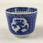 Japanese Ceramic Sometsuke Teacup Vtg Shochikubai White Blue Yunomi Sencha TC417