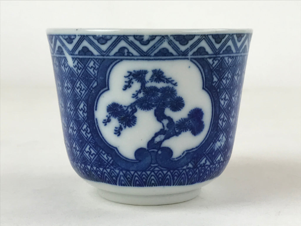 Japanese Ceramic Sometsuke Teacup Vtg Shochikubai White Blue Yunomi Sencha TC418