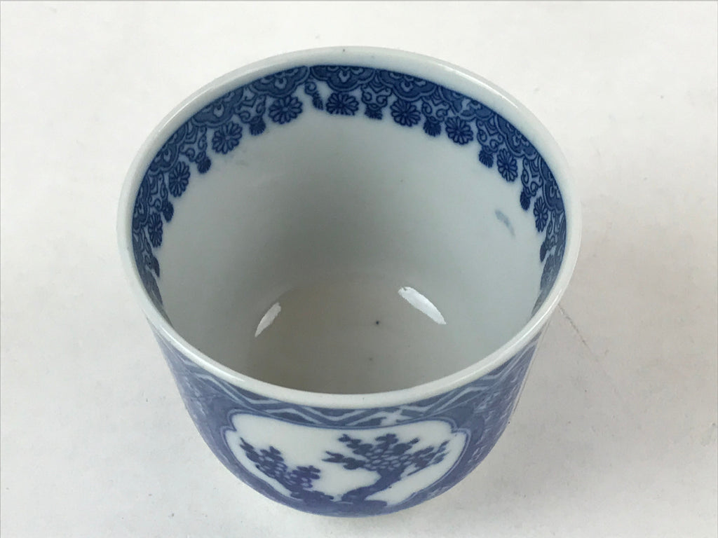Japanese Ceramic Sometsuke Teacup Vtg Shochikubai White Blue Yunomi Sencha TC418
