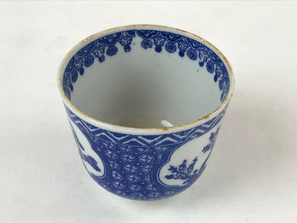 Japanese Ceramic Sometsuke Teacup Vtg Shochikubai White Blue Yunomi Sencha TC419