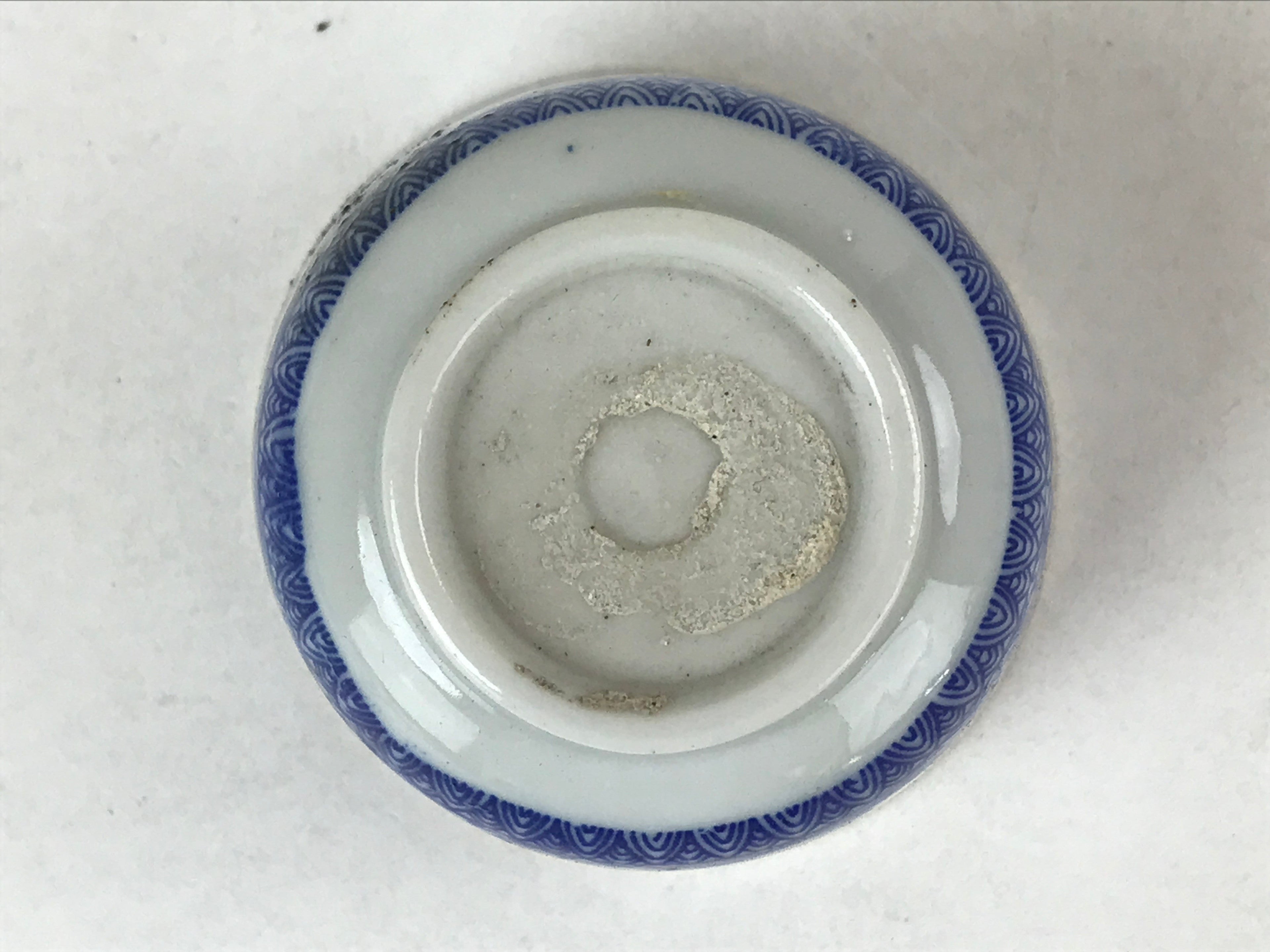 Japanese Ceramic Sometsuke Teacup Vtg Shochikubai White Blue Yunomi Sencha TC419