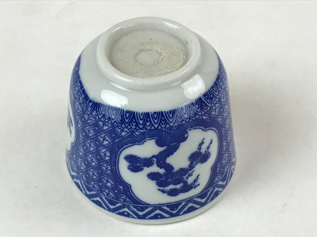 Japanese Ceramic Sometsuke Teacup Vtg Shochikubai White Blue Yunomi Sencha TC419