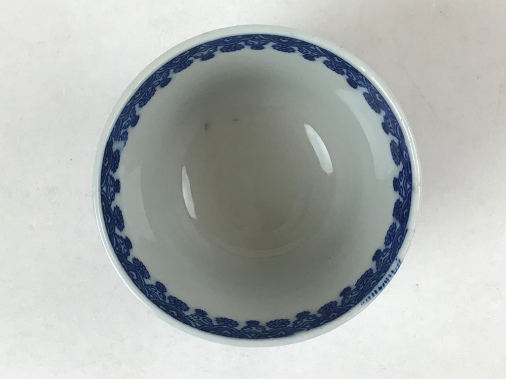 Japanese Ceramic Sometsuke Teacup Vtg Shochikubai White Blue Yunomi Sencha TC420