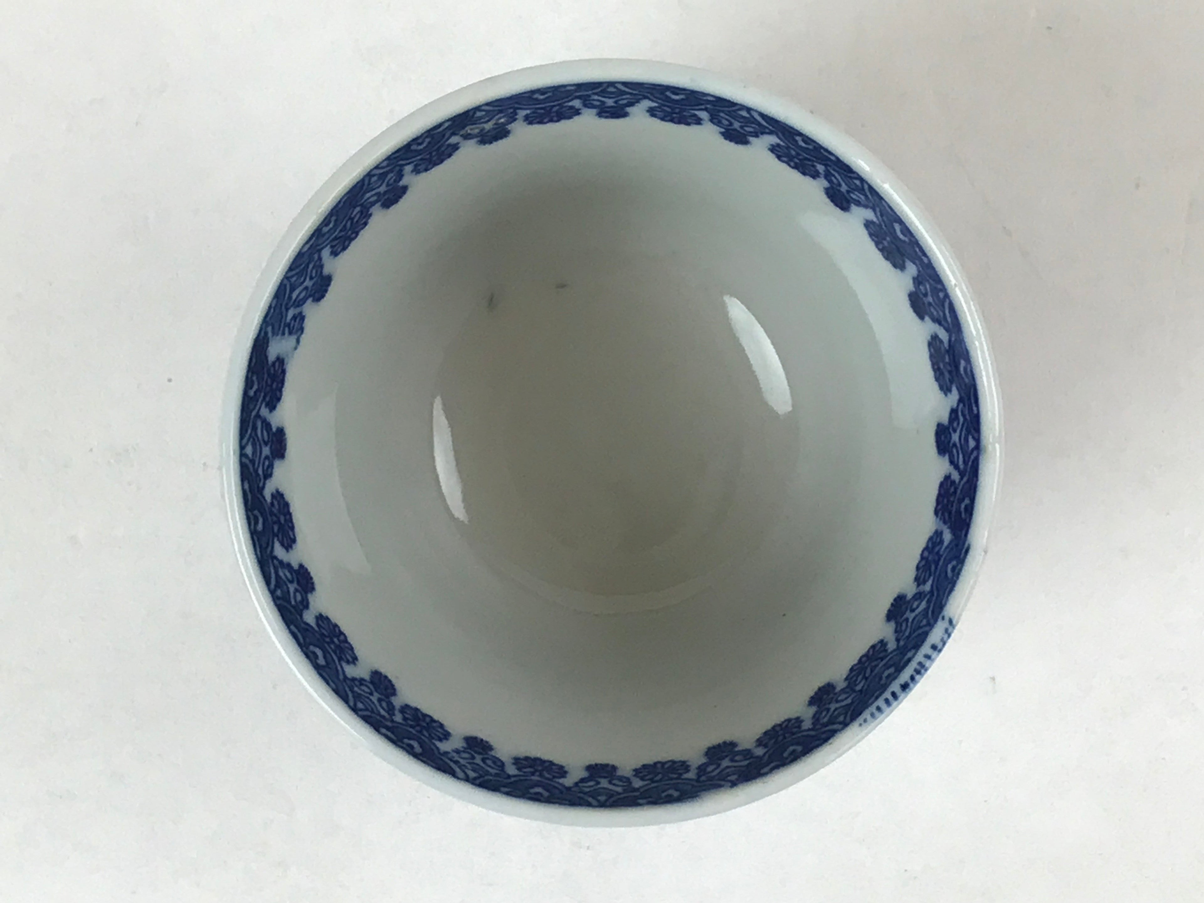 Japanese Ceramic Sometsuke Teacup Vtg Shochikubai White Blue Yunomi Sencha TC420