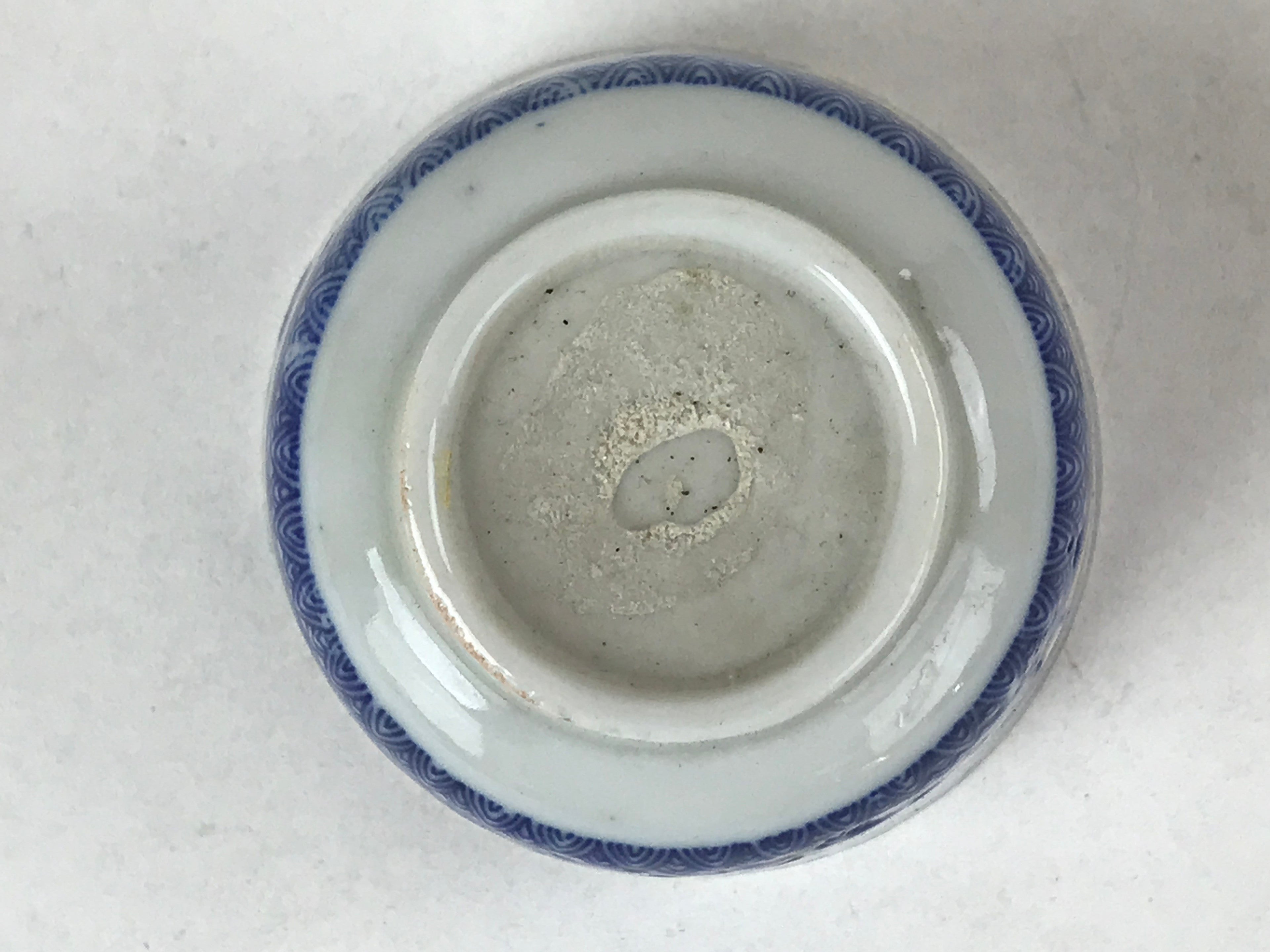 Japanese Ceramic Sometsuke Teacup Vtg Shochikubai White Blue Yunomi Sencha TC420