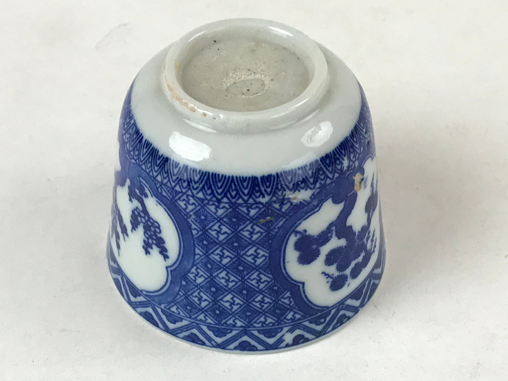Japanese Ceramic Sometsuke Teacup Vtg Shochikubai White Blue Yunomi Sencha TC420