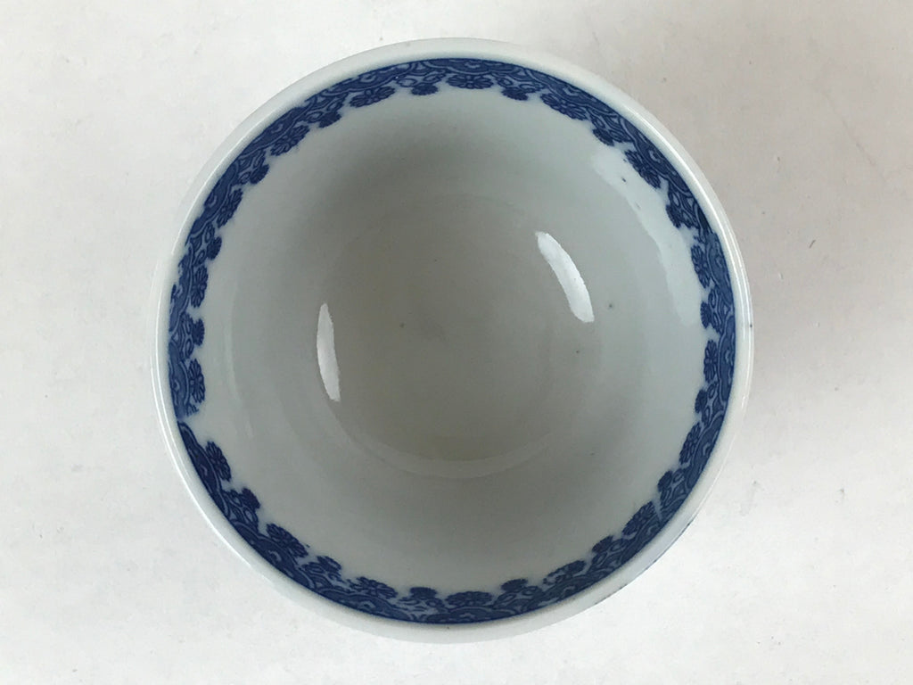 Japanese Ceramic Sometsuke Teacup Vtg Shochikubai White Blue Yunomi Sencha TC421
