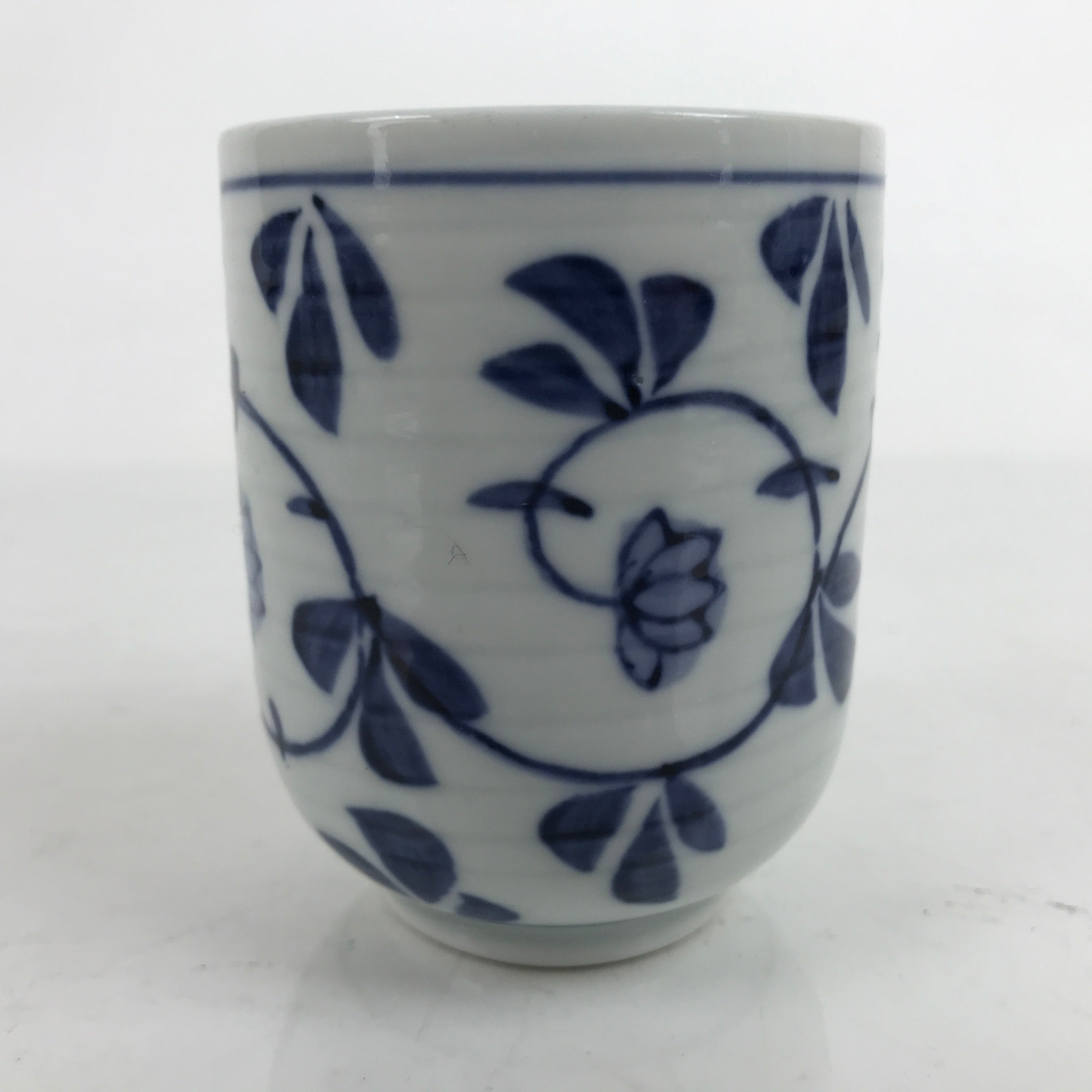 Japanese Ceramic Sometsuke Teacup Vtg White Blue Flowers Sencha Yunomi TC443