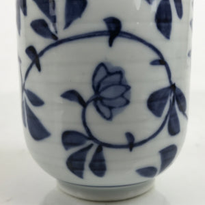 Japanese Ceramic Sometsuke Teacup Vtg White Blue Flowers Sencha Yunomi TC443