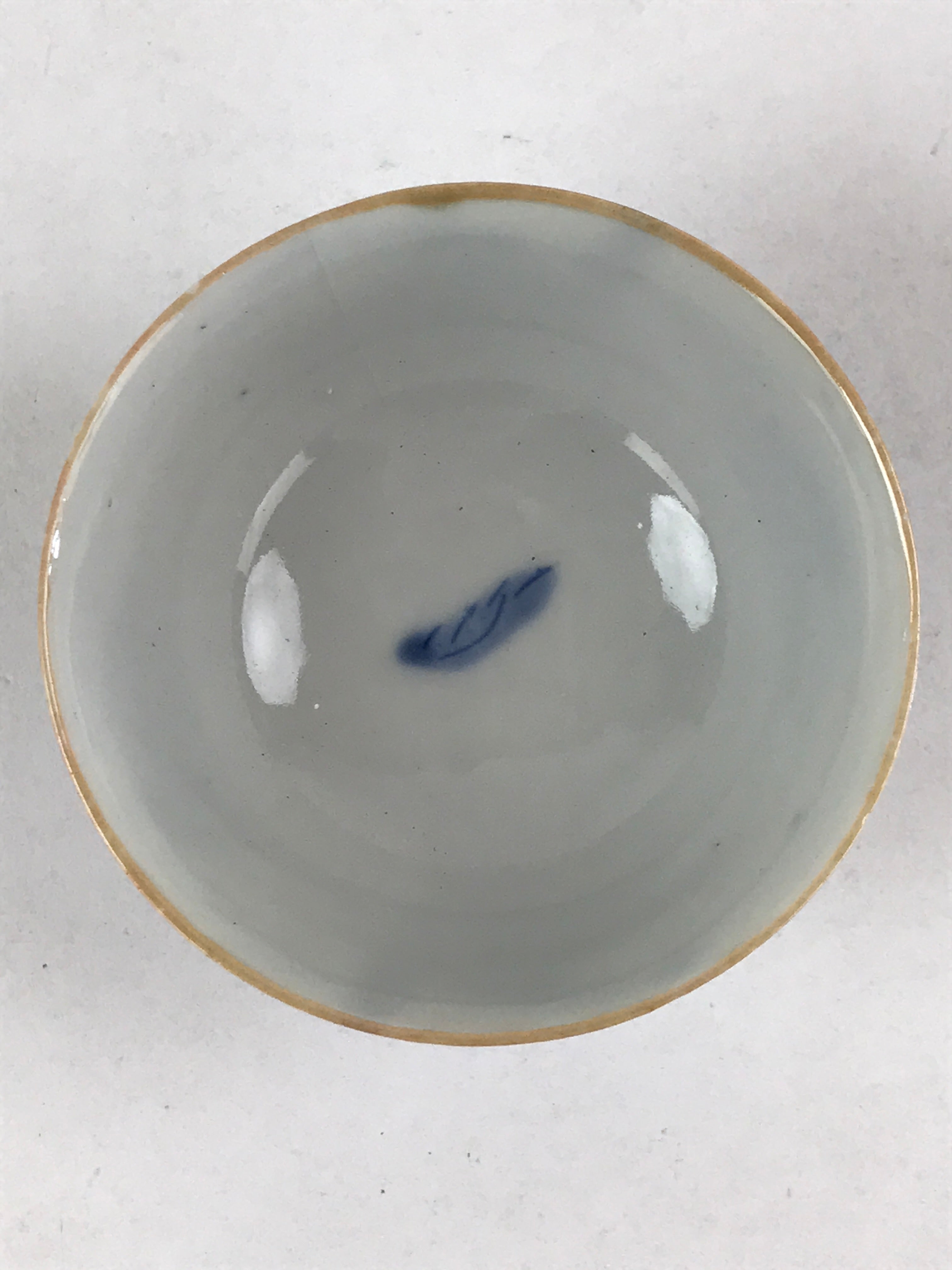 Japanese Ceramic Sometsuke Yunomi Teacup Vtg Pottery Blue White Bird TC358