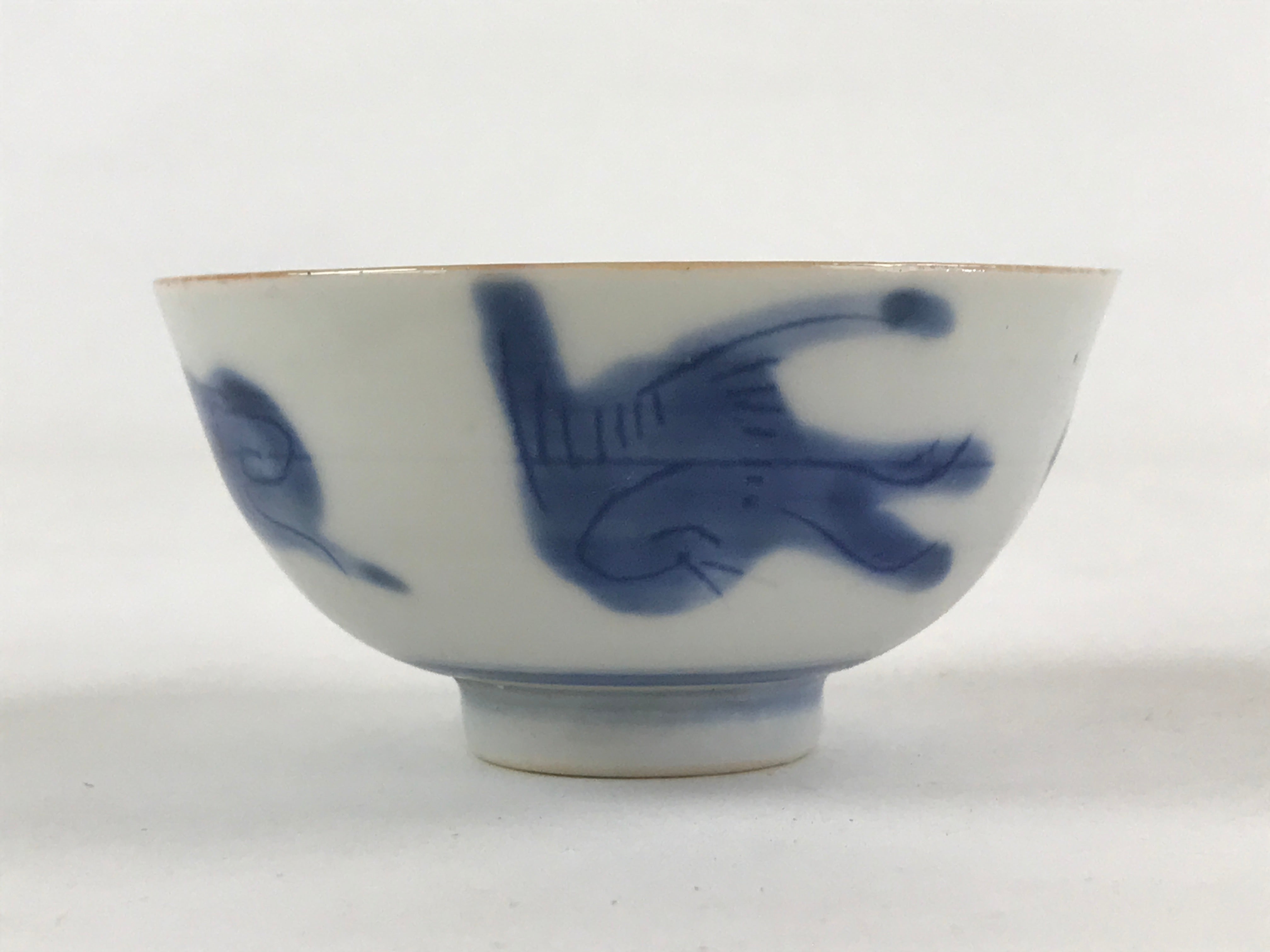 Japanese Ceramic Sometsuke Yunomi Teacup Vtg Pottery Blue White Bird TC358