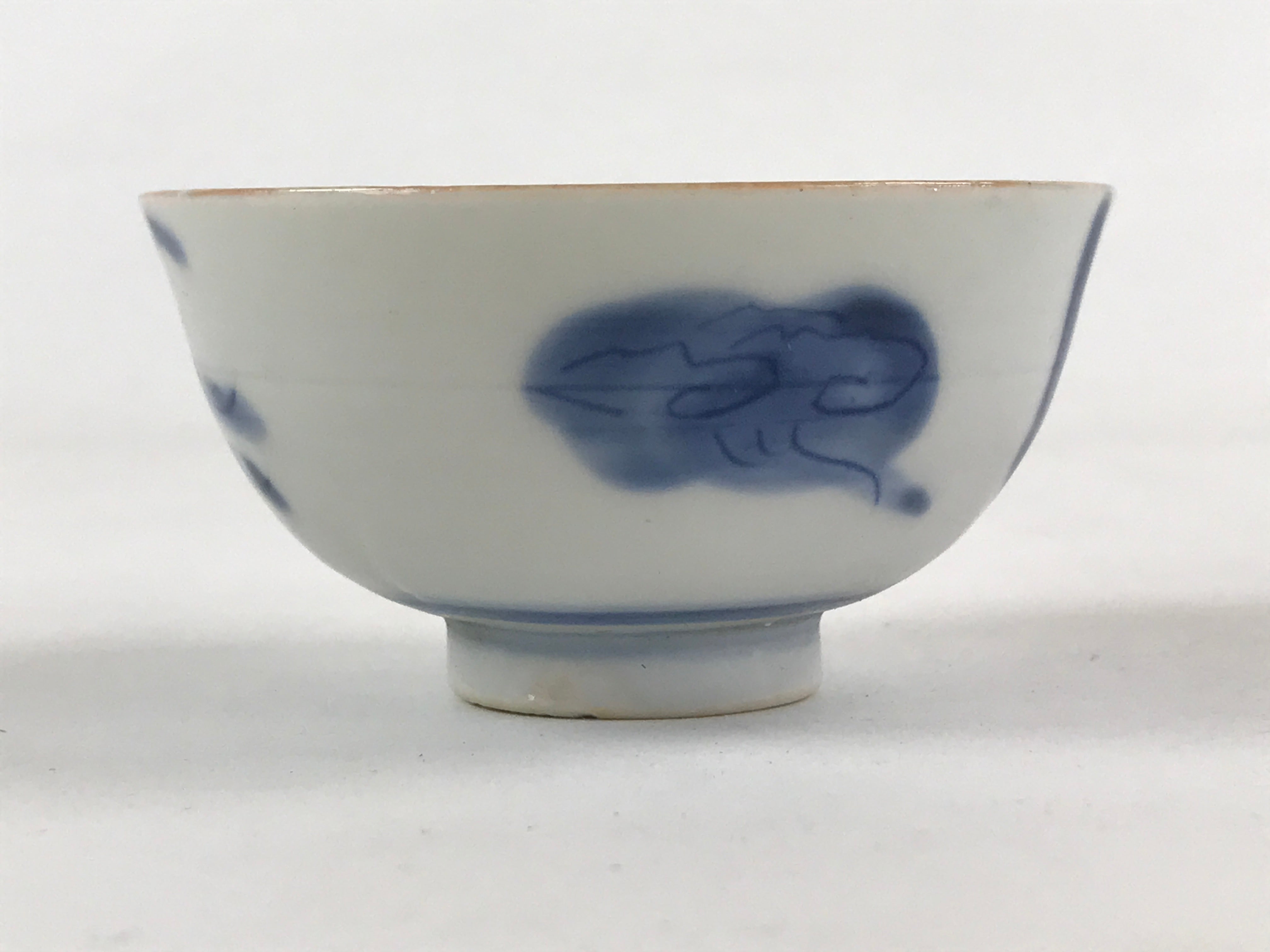 Japanese Ceramic Sometsuke Yunomi Teacup Vtg Pottery Blue White Bird TC358