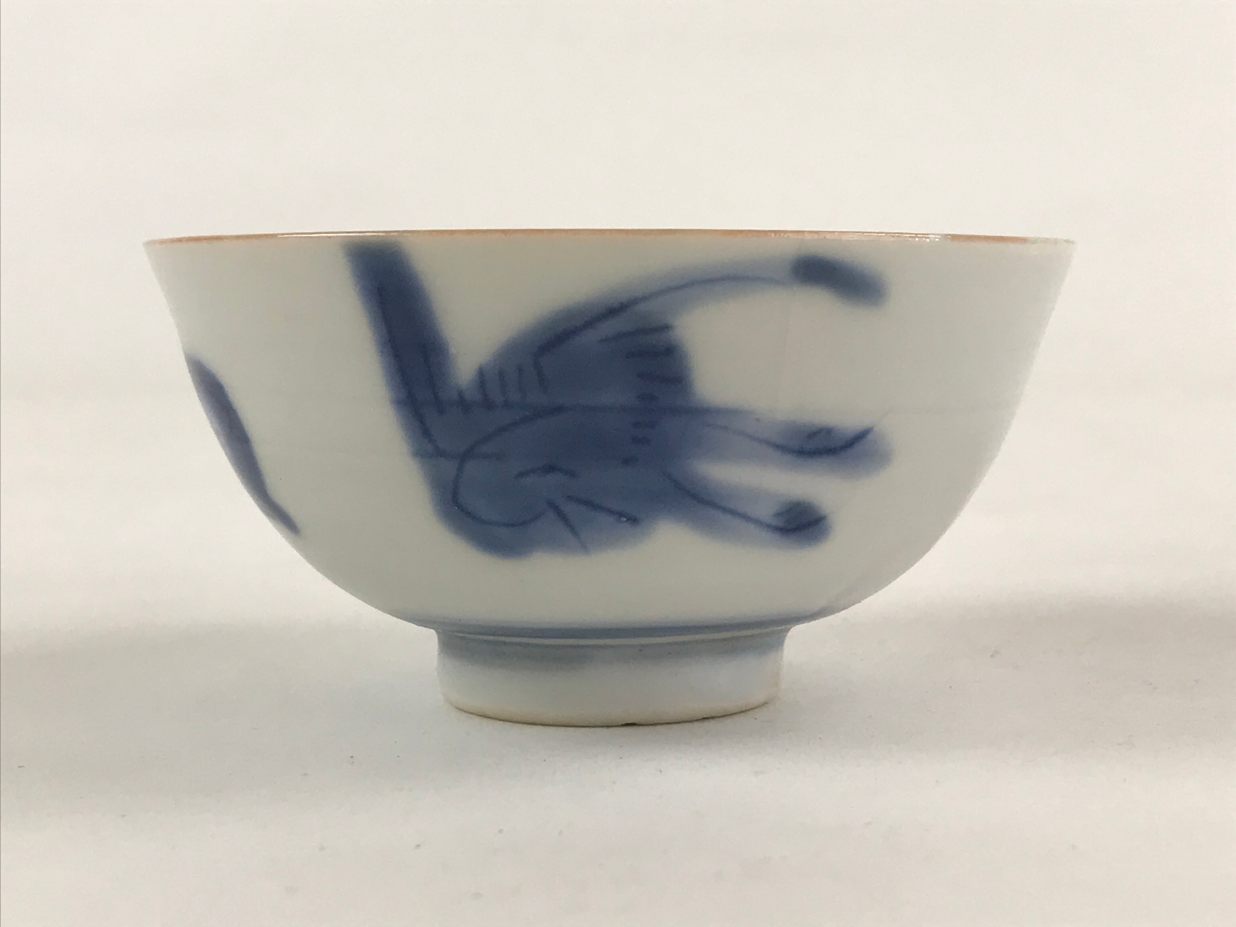 Japanese Ceramic Sometsuke Yunomi Teacup Vtg Pottery Blue White Bird TC358