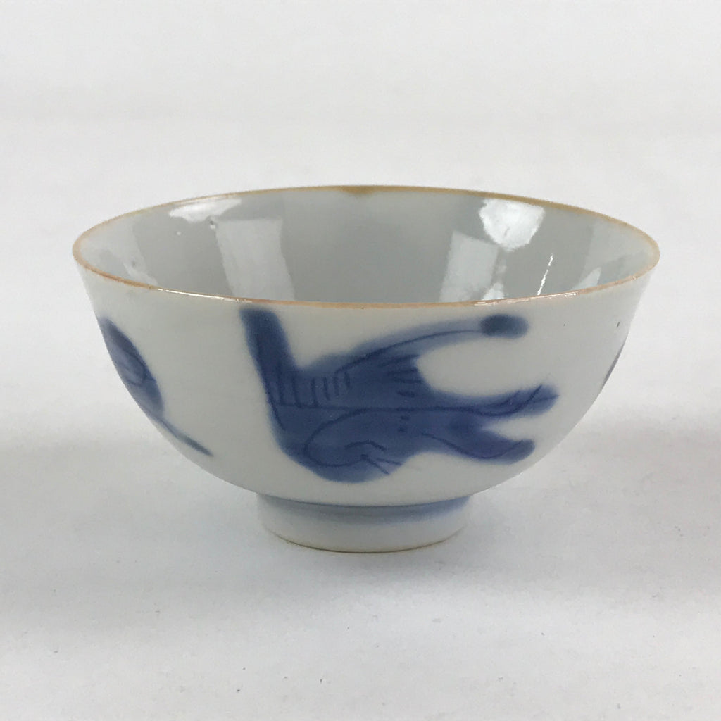 Japanese Ceramic Sometsuke Yunomi Teacup Vtg Pottery Blue White Bird TC358