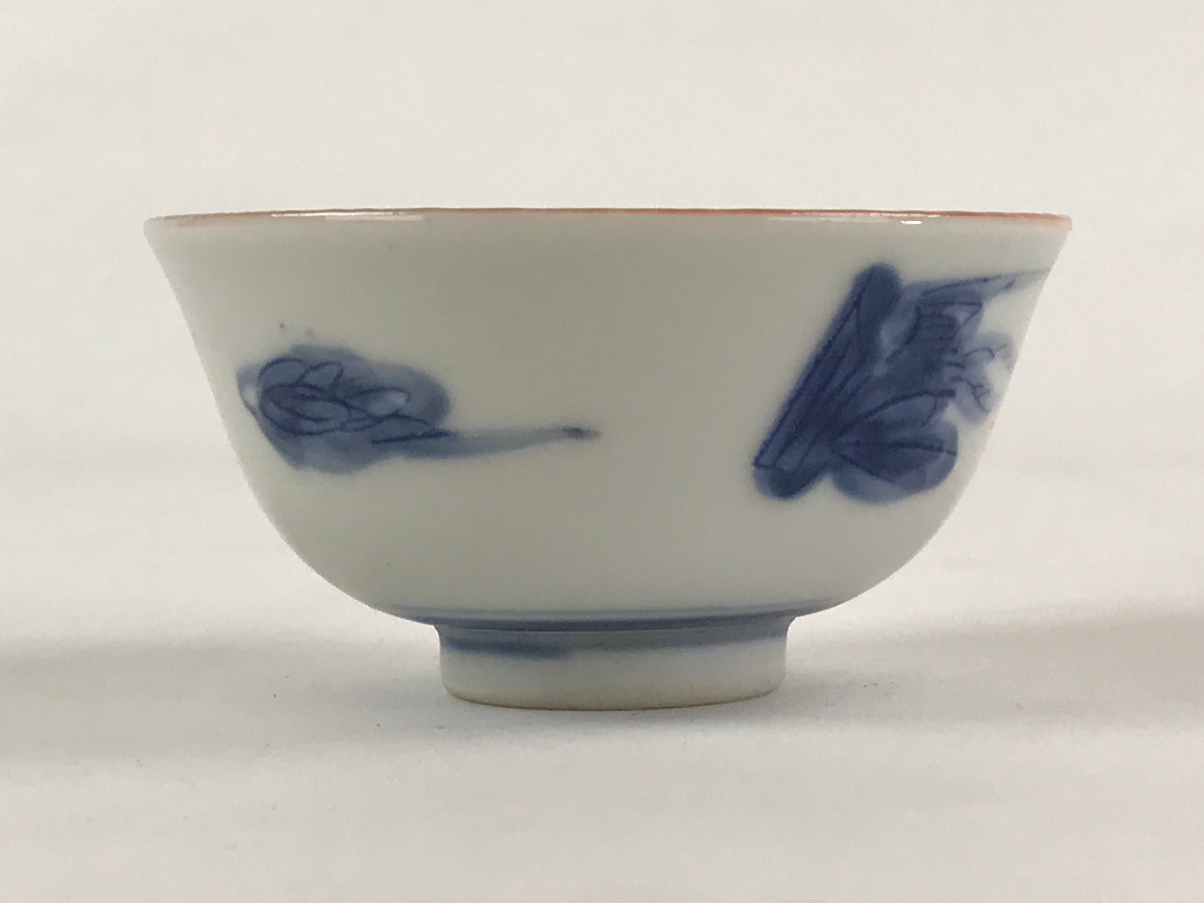 Japanese Ceramic Sometsuke Yunomi Teacup Vtg Pottery Blue White Bird TC359