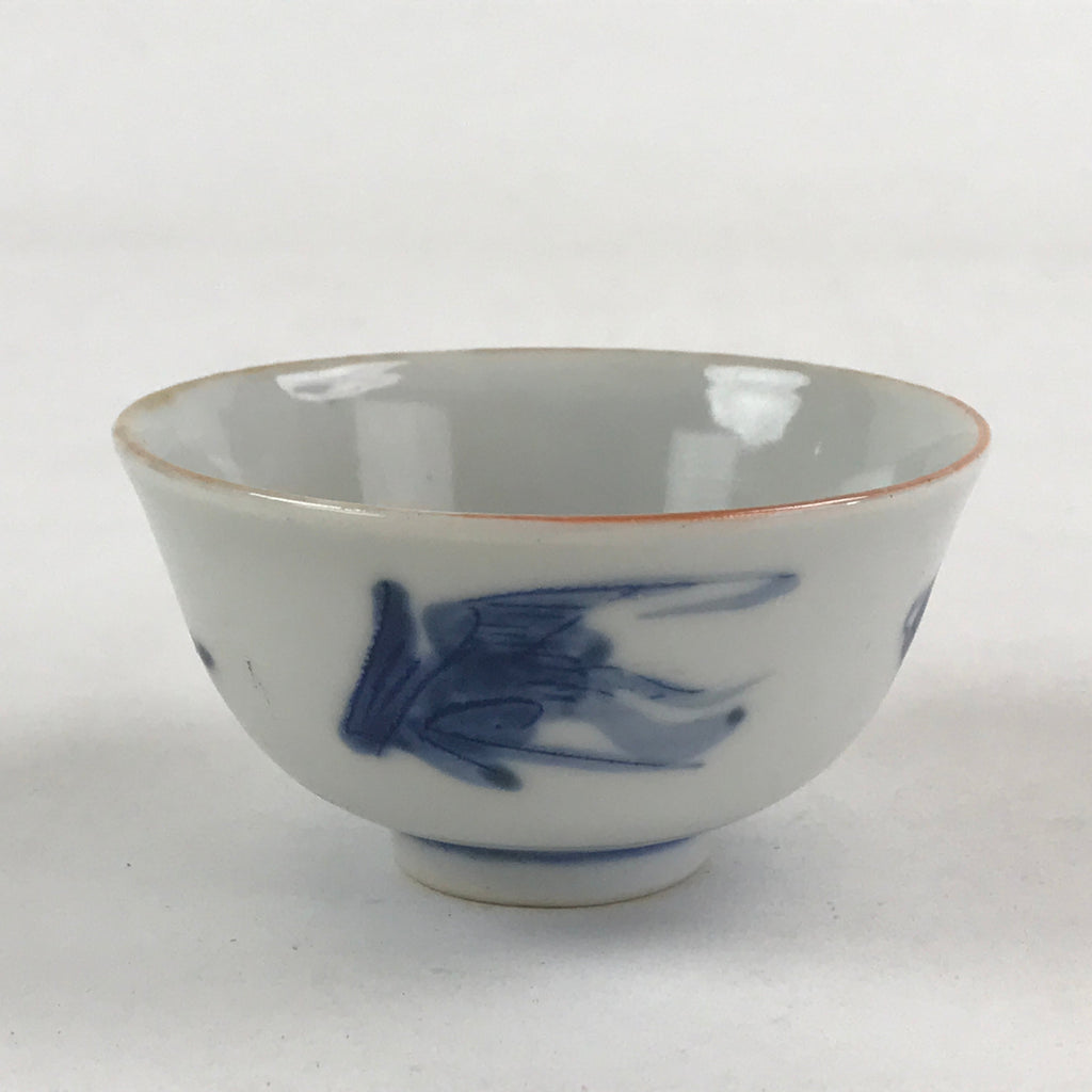 Japanese Ceramic Sometsuke Yunomi Teacup Vtg Pottery Blue White Bird TC359