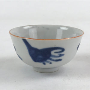 Japanese Ceramic Sometsuke Yunomi Teacup Vtg Pottery Blue White Bird TC360