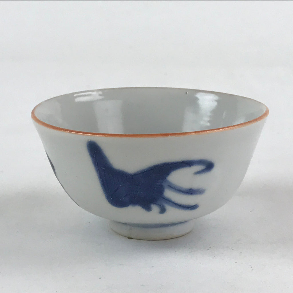 Japanese Ceramic Sometsuke Yunomi Teacup Vtg Pottery Blue White Bird TC361