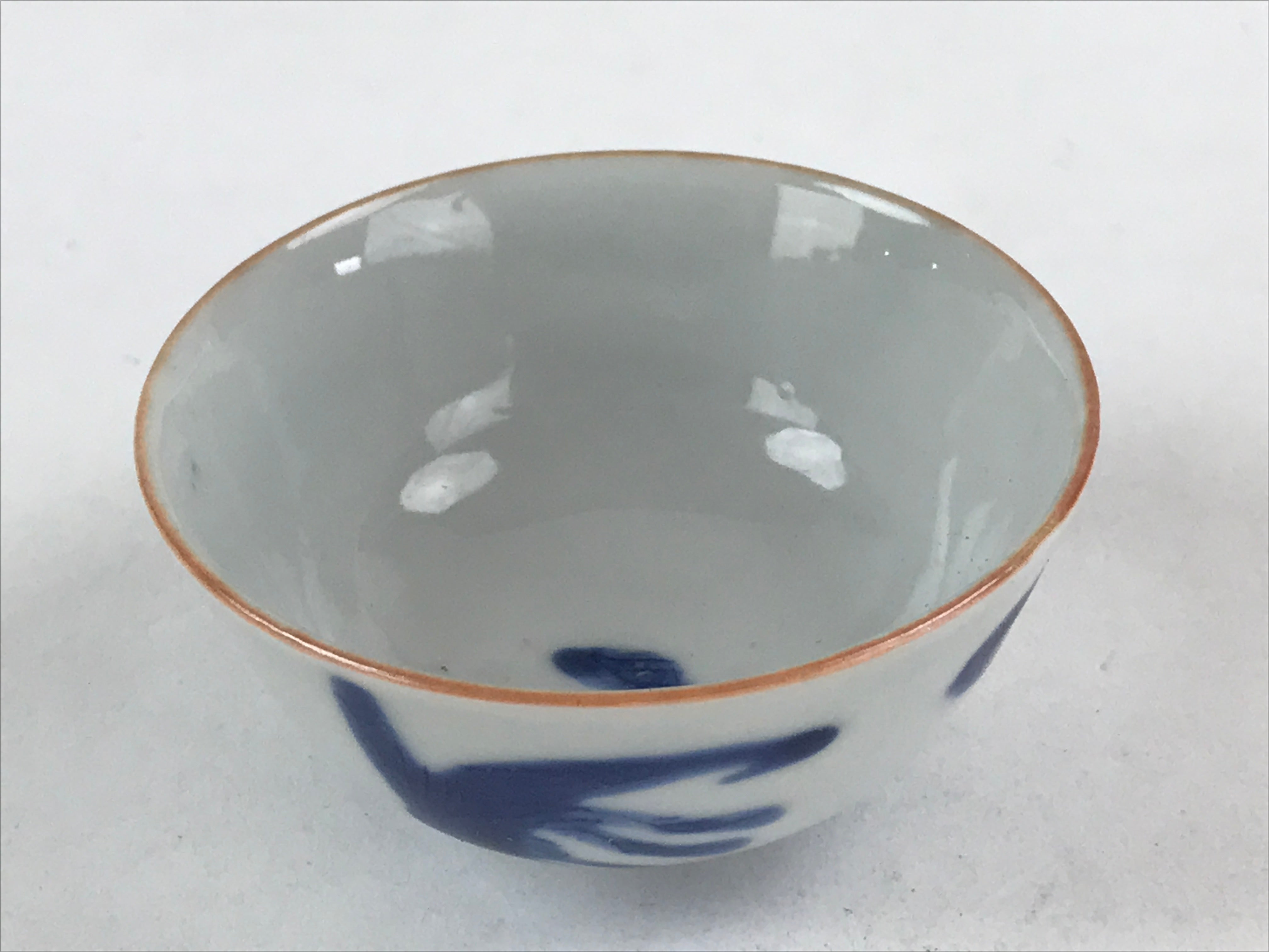 Japanese Ceramic Sometsuke Yunomi Teacup Vtg Pottery Blue White Bird TC362