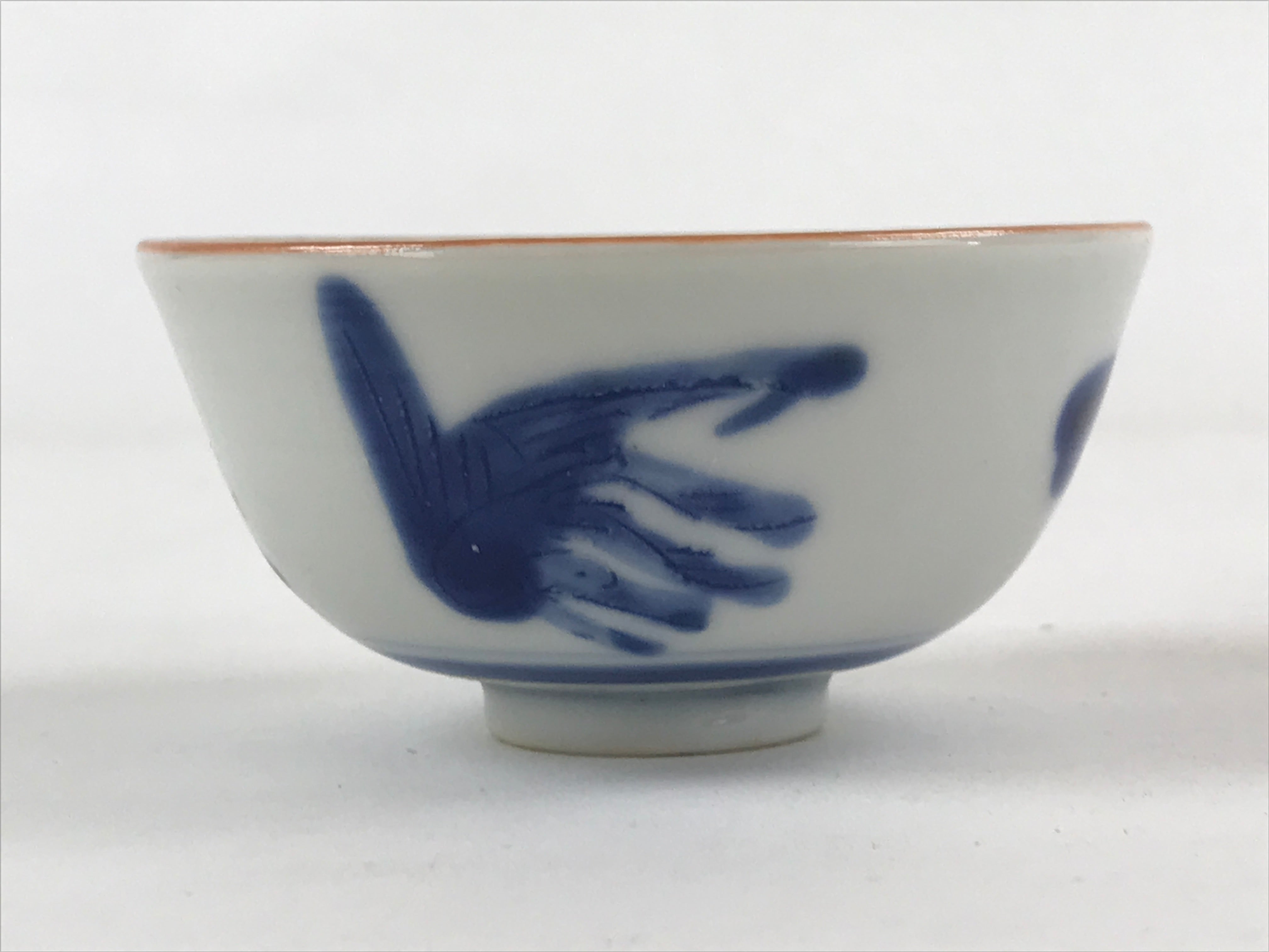 Japanese Ceramic Sometsuke Yunomi Teacup Vtg Pottery Blue White Bird TC362