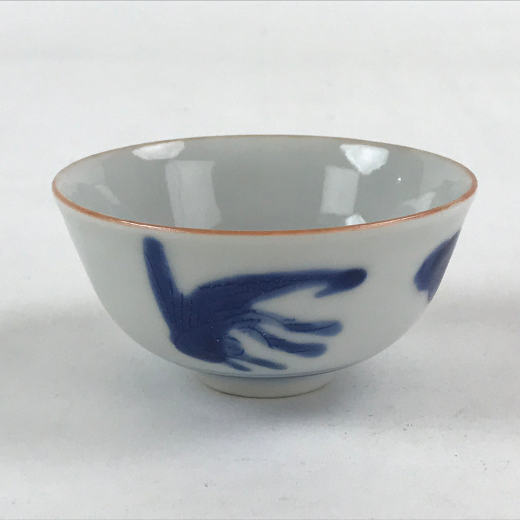 Japanese Ceramic Sometsuke Yunomi Teacup Vtg Pottery Blue White Bird TC362