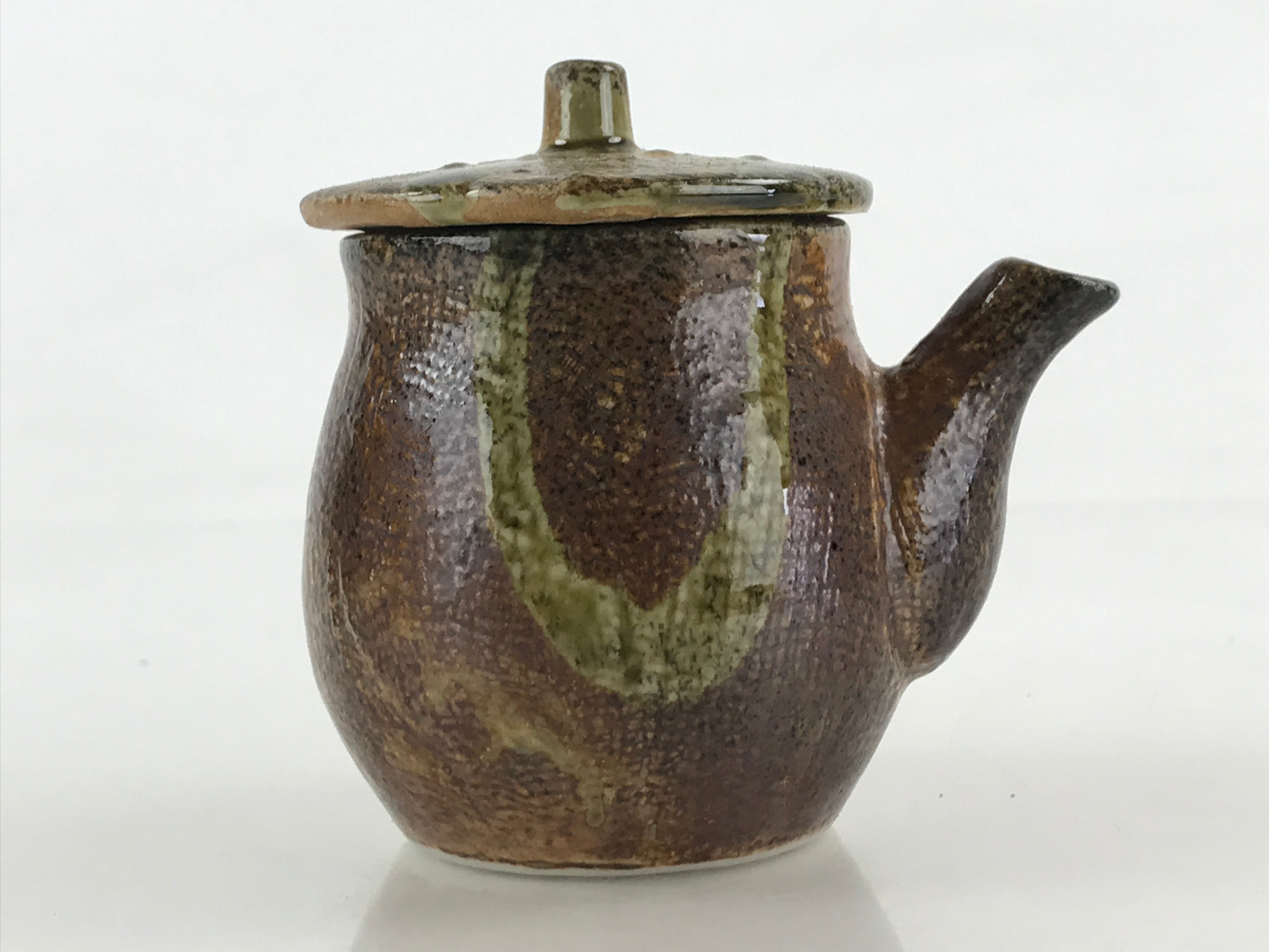 Japanese Ceramic Soy Sauce Dispenser Vtg Small Pot Pottery Yakimono Brown PY448