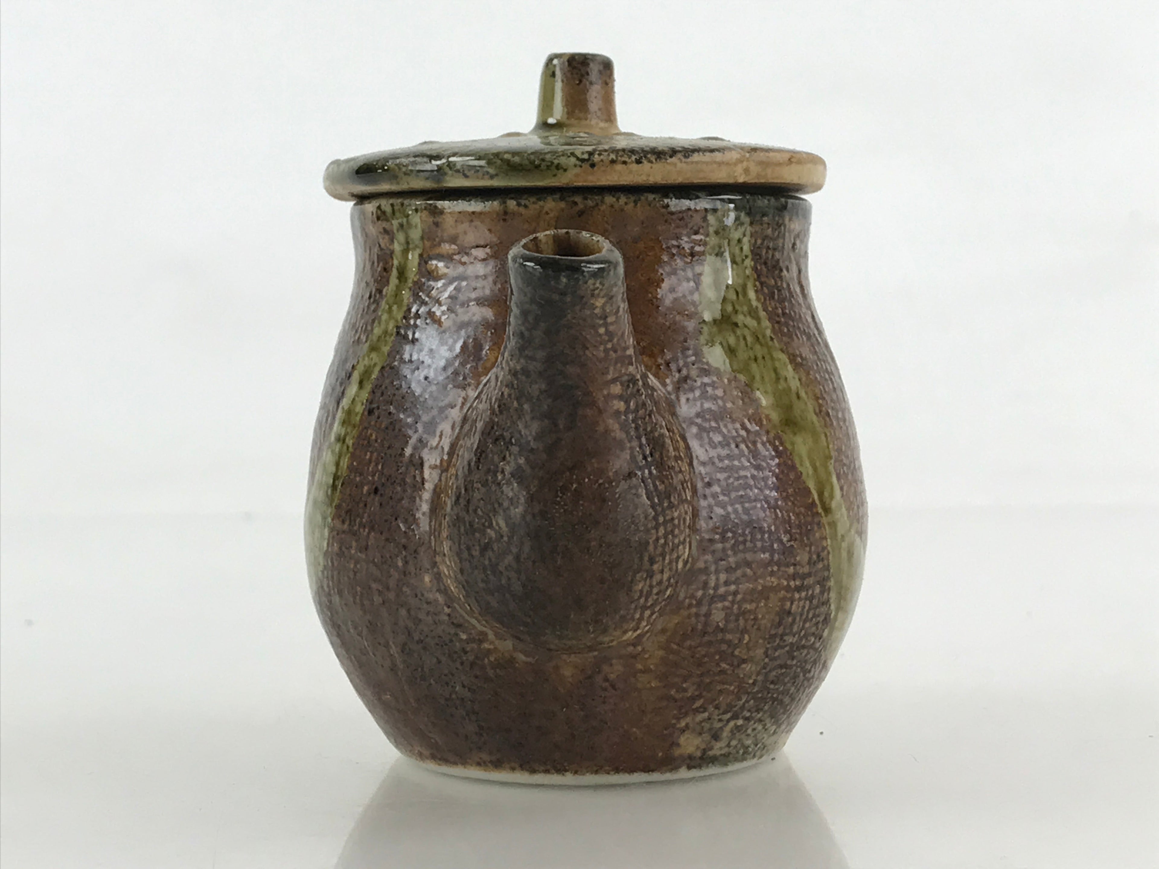 Japanese Ceramic Soy Sauce Dispenser Vtg Small Pot Pottery Yakimono Brown PY448