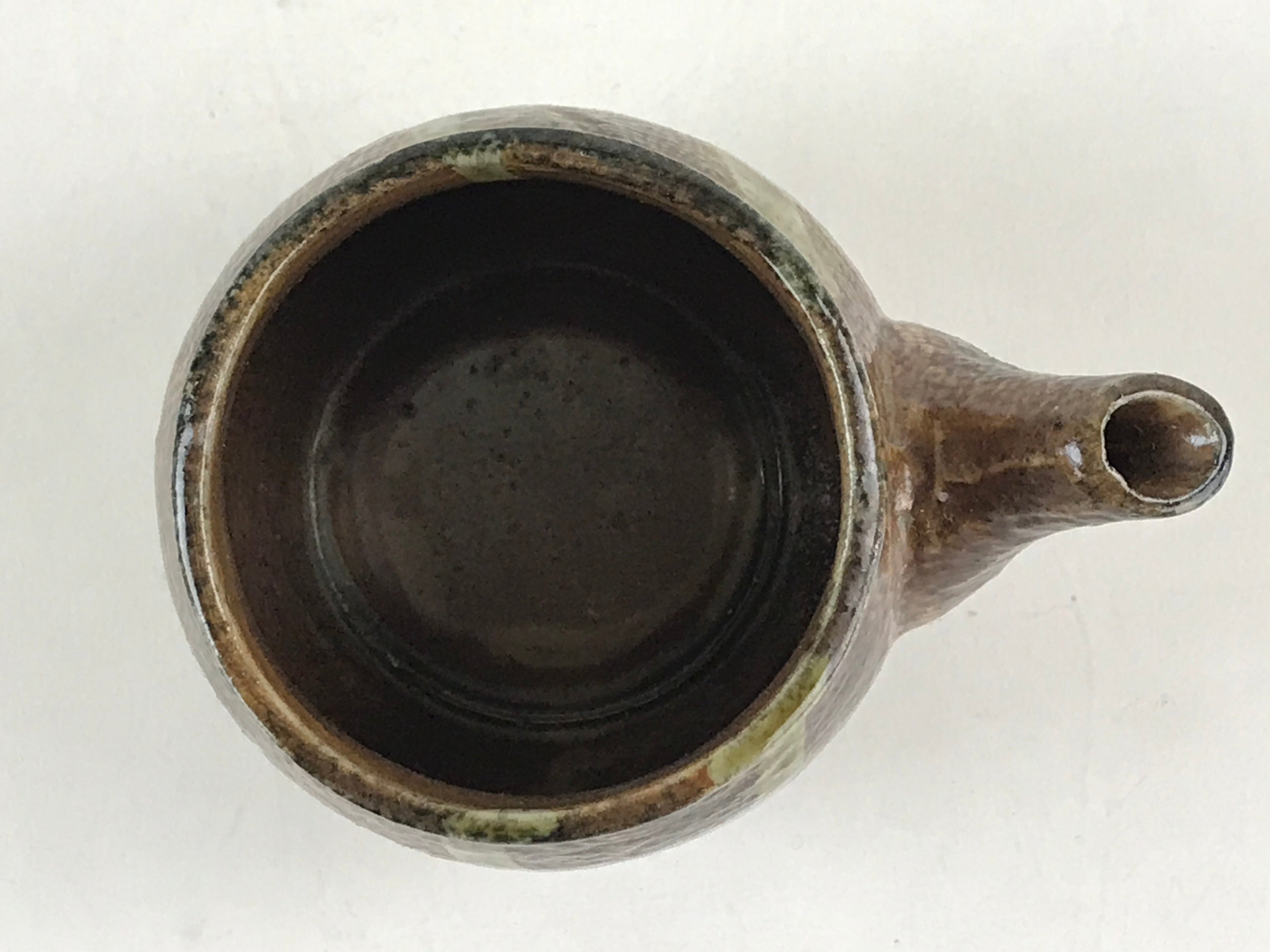 Japanese Ceramic Soy Sauce Dispenser Vtg Small Pot Pottery Yakimono Brown PY448